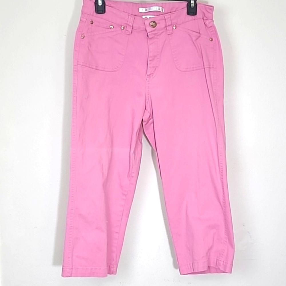 Vintage Bill Blass Pink Denim Jean Capris Size 6 High Rise Straight Leg Stretch